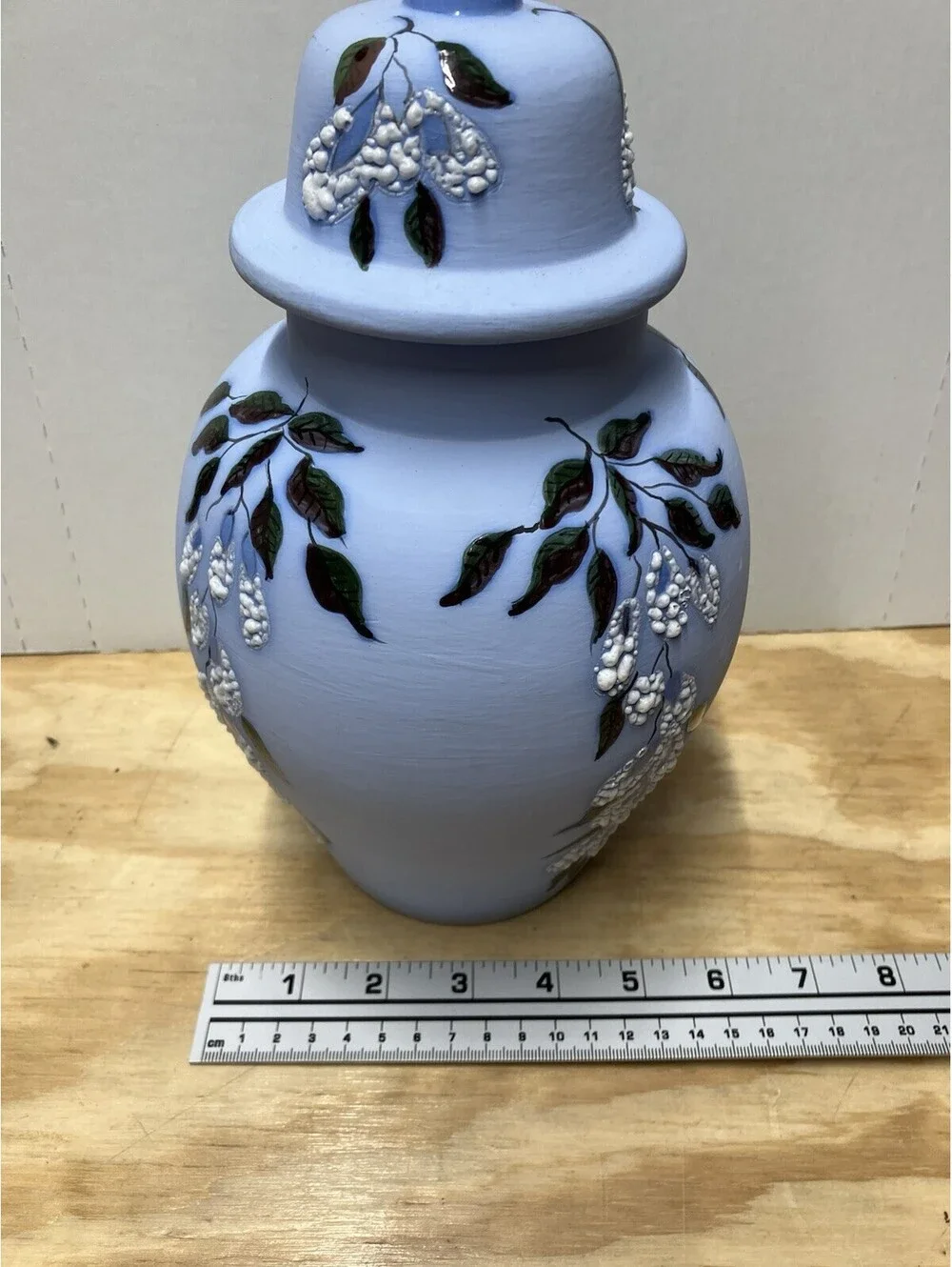 Handmade Sky Blue Ceramic Floral Ginger Jar with Lid